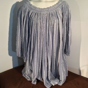Vintage Greece Blue White Striped Cotton Chemise